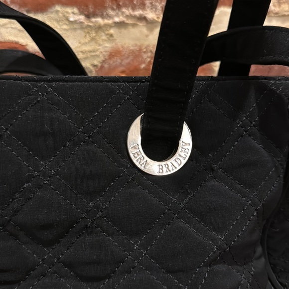 Vera Bradley Black Lightweight Black Quilted Microfiber Tote Bag Purse Zip - Picture 3 of 11